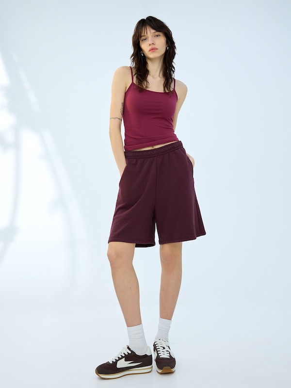 Bershka Bershka Wide Leg Shorts In Burgunder