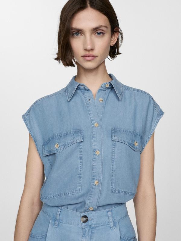 MANGO MANGO Bluse 'ALESSIA' In Blue Denim