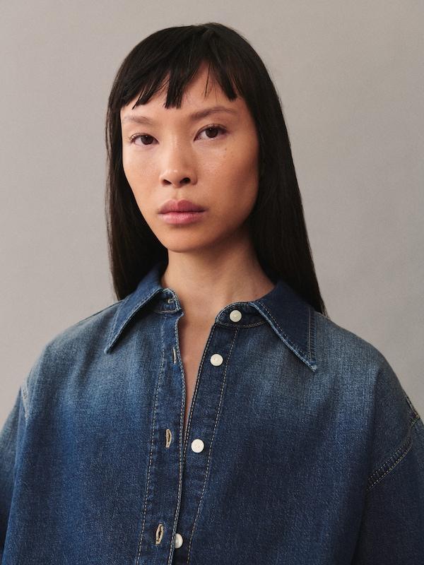 MANGO MANGO Bluse 'PAULA' In Blue Denim