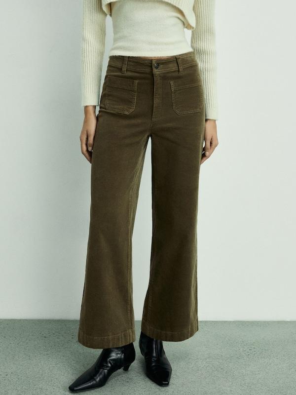 MANGO MANGO Wide Leg Hose 'CATHERIP' In Oliv