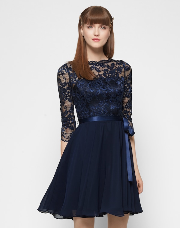 SWING SWING Spitzenkleid Mit Chiffon-Rock In Navy