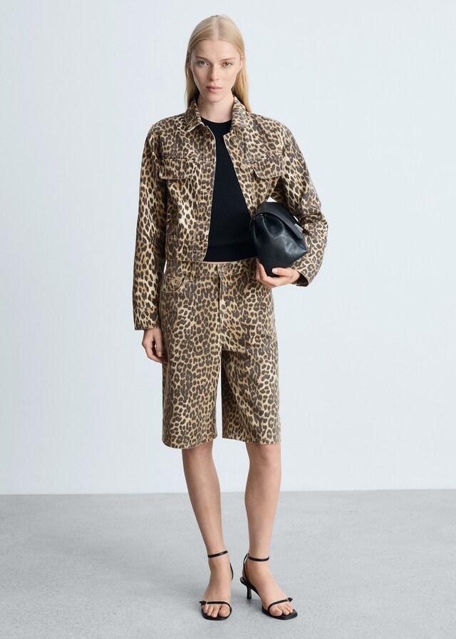 Mango Bermudashorts Mit Hoher Taille Und Leopardenmuster