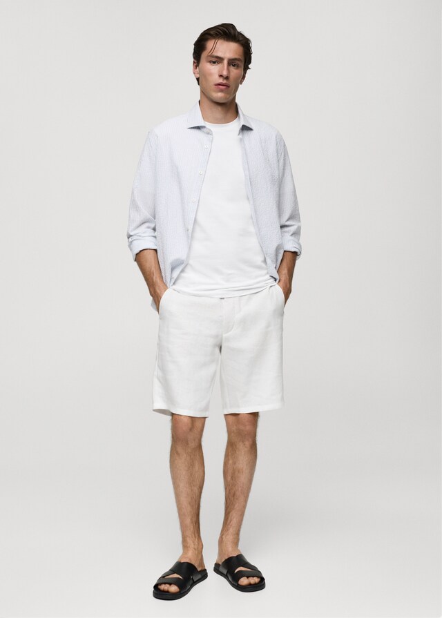 Mango Gestreiftes Regular-Fit-Hemd Aus Seersucker-Baumwolle