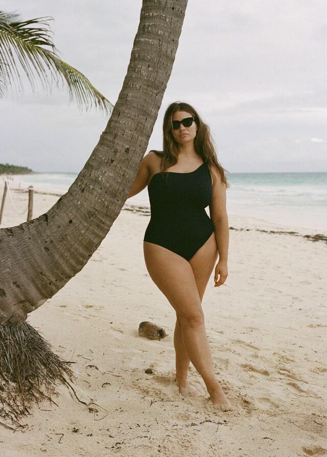 Mango Asymmetrischer Badeanzug mit Raffung