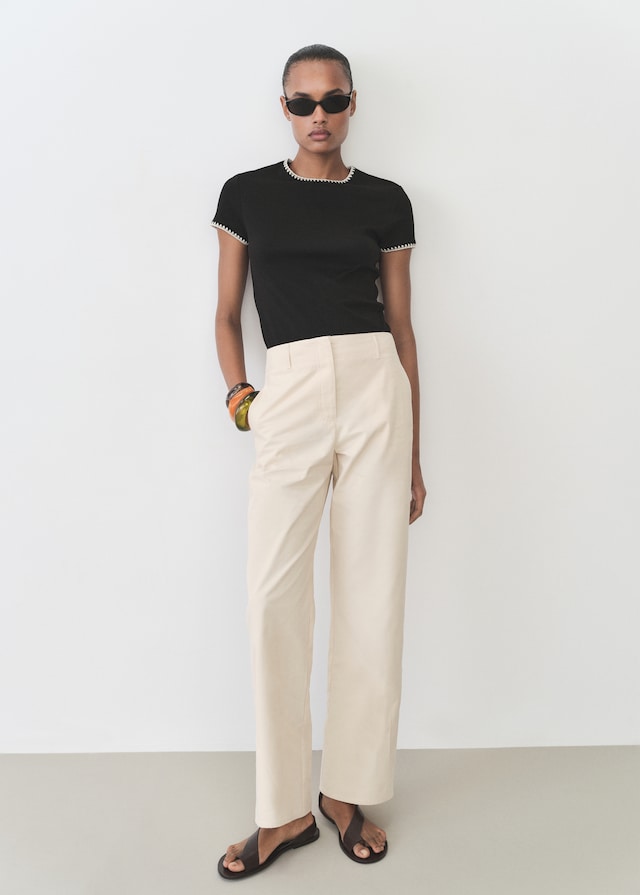 Mango Baumwoll-T-Shirt Mit Kontrastborten