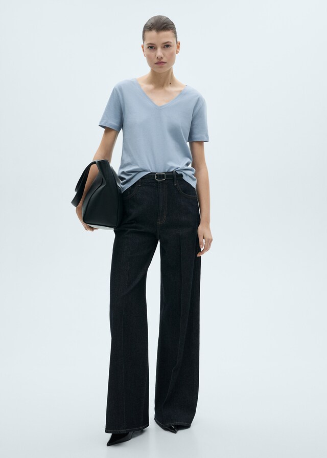 Mango Baumwoll-T-Shirt V-Ausschnitt