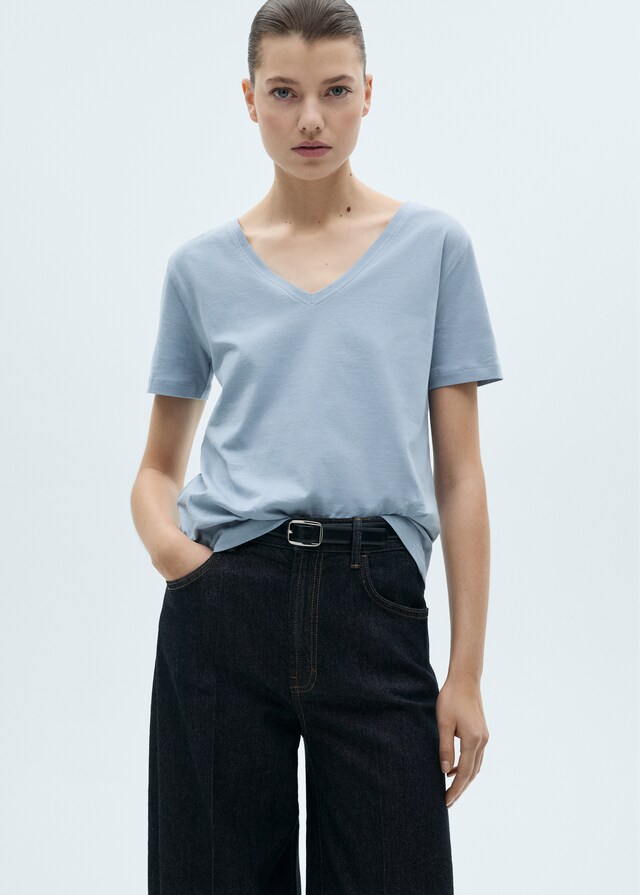 Mango Baumwoll-T-Shirt V-Ausschnitt