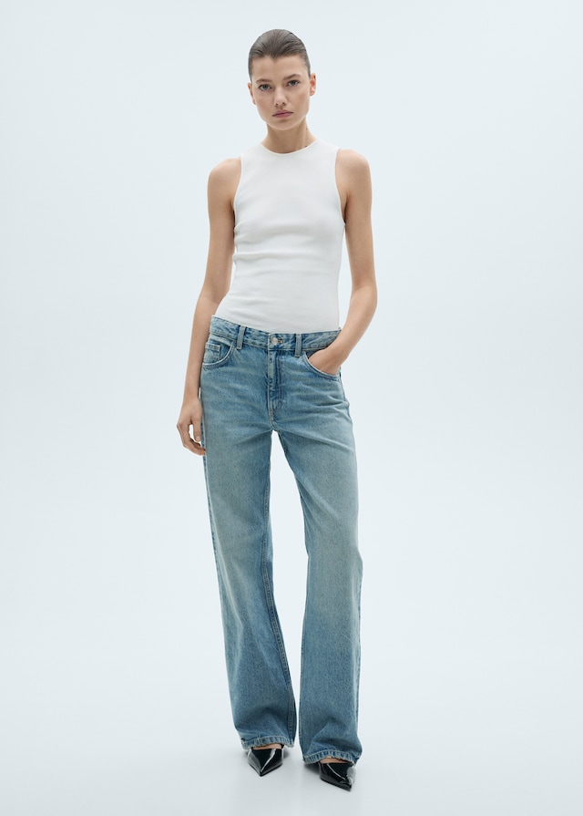 Mango Baumwoll-Top Mit Rippmuster