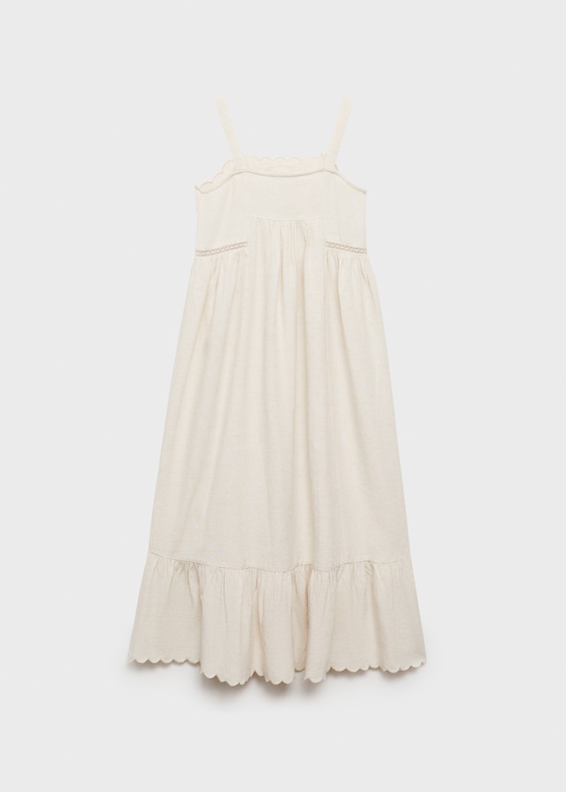 Mango Besticktes Baumwoll-Leinenkleid