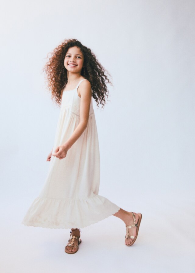 Mango Besticktes Baumwoll-Leinenkleid