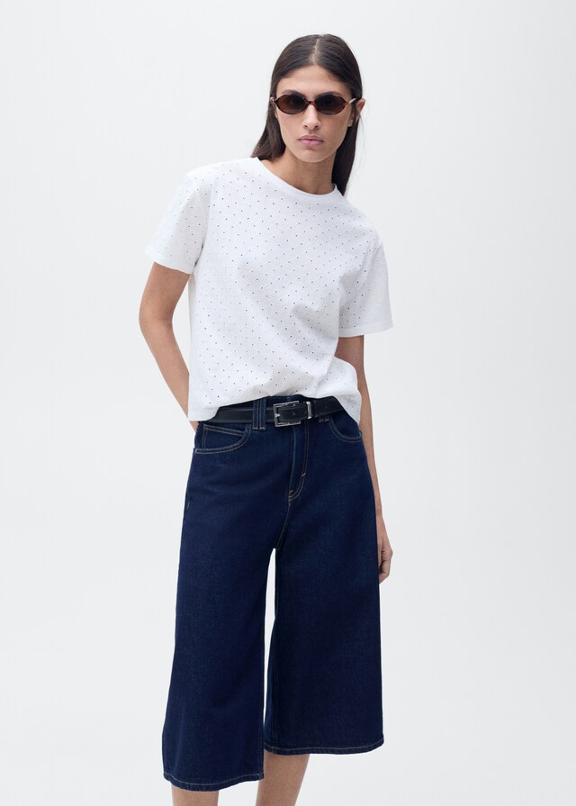 Mango Besticktes T-Shirt mit Ajourmuster