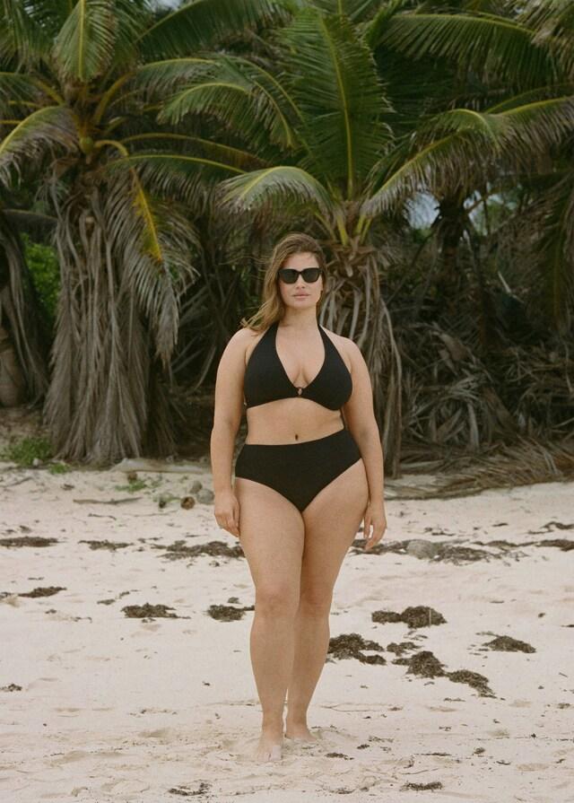 Mango Bikini-Slip mit hoher Taille aus Ripp