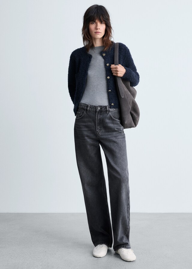 Mango Bouclé-Jacke Mit Schmuckknöpfen