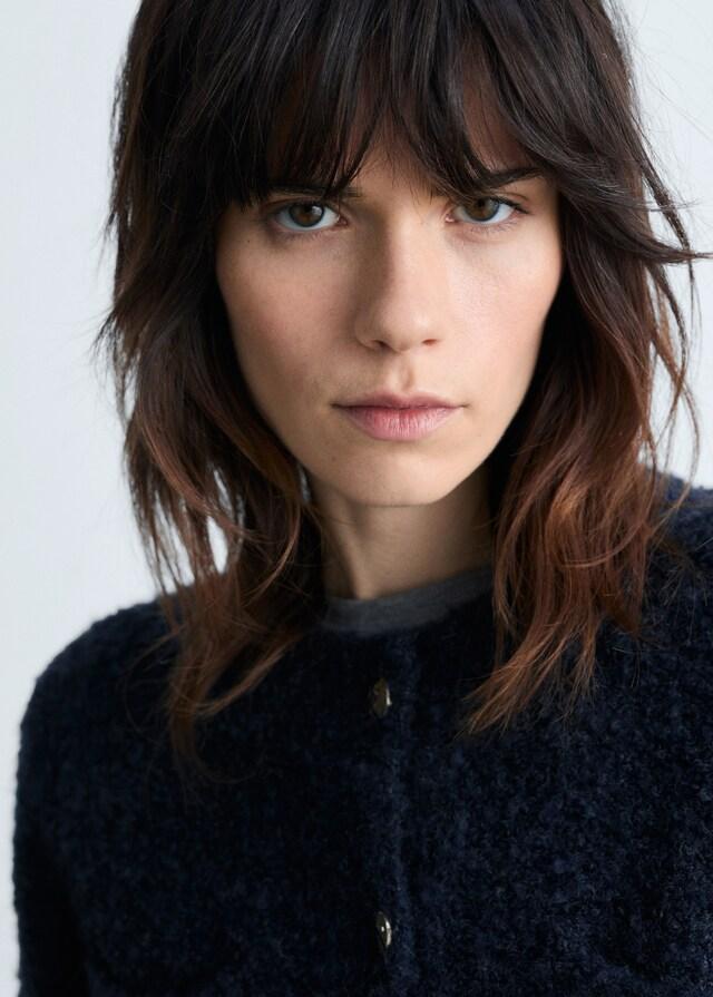 Mango Bouclé-Jacke Mit Schmuckknöpfen