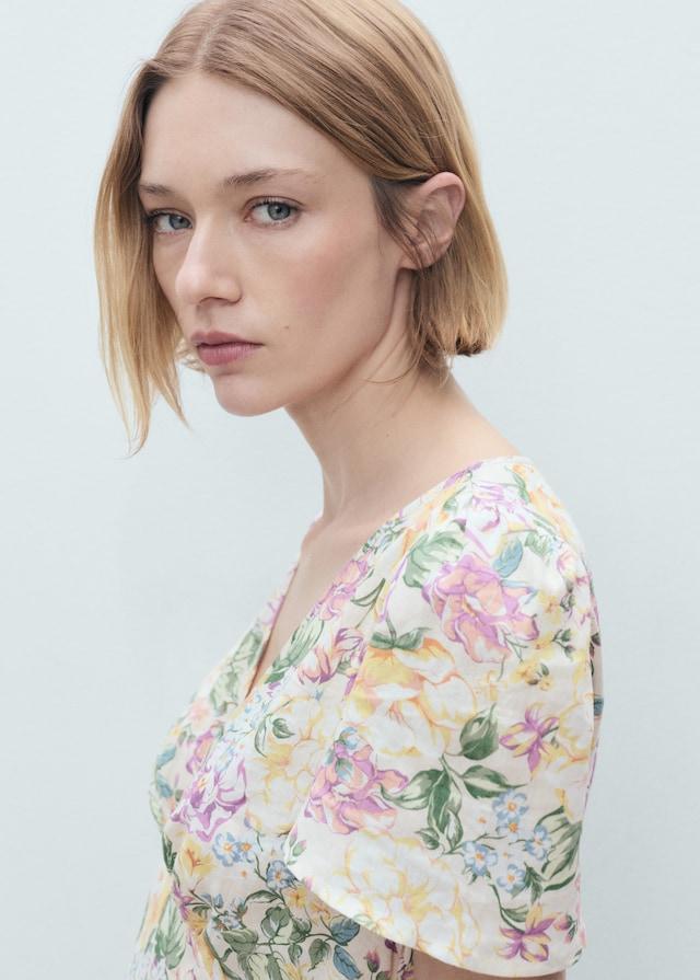 Mango Geblümtes Leinenkleid
