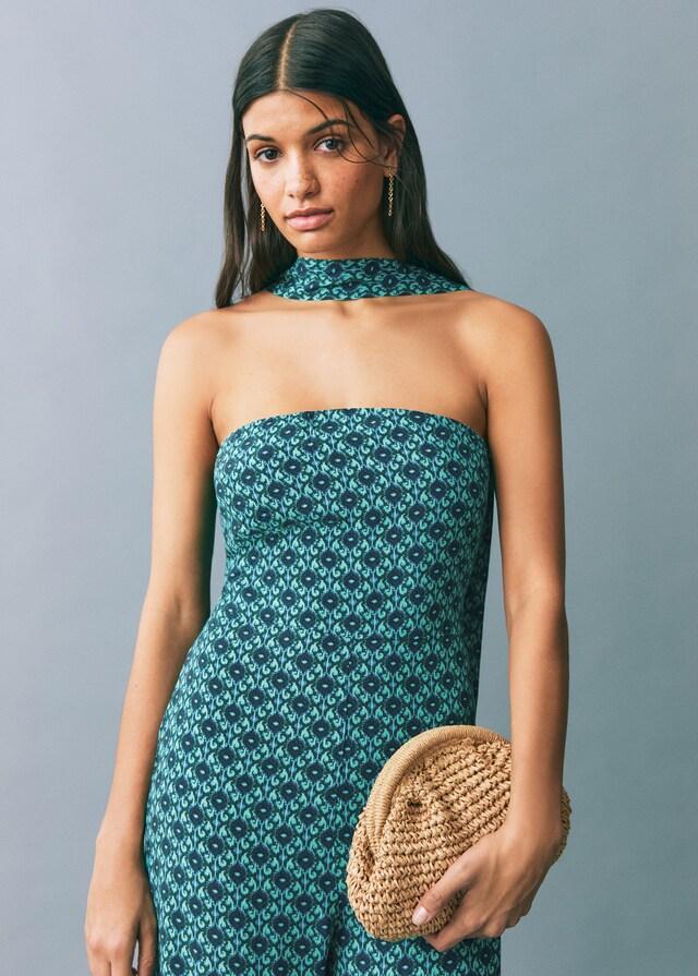 Mango Gemusterter Jumpsuit mit Schleife