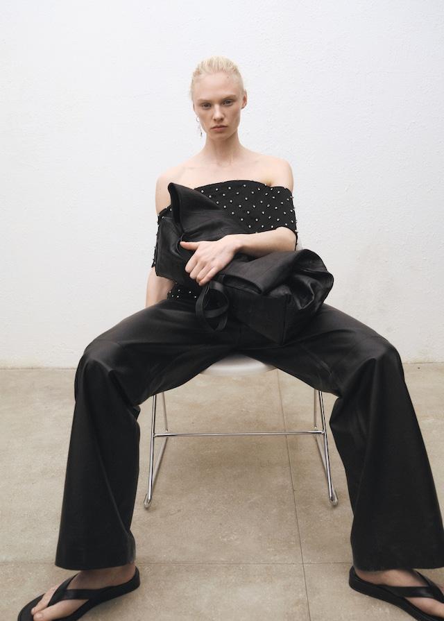 Mango Gerade Lederhose Mit Bundfalten-Detail