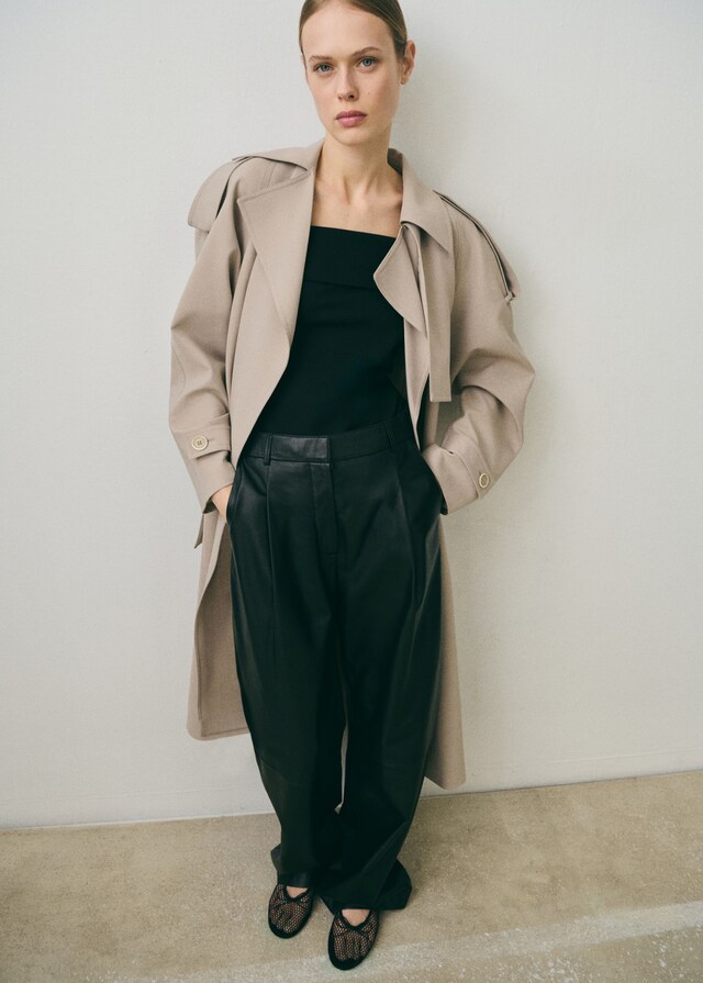 Mango Gerade Lederhose Mit Bundfalten-Detail