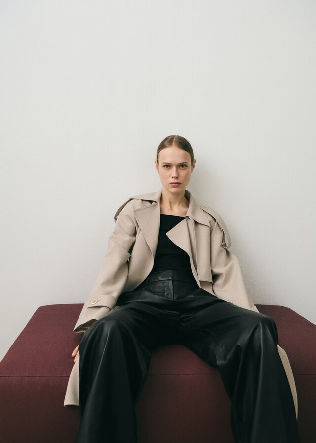 Mango Gerade Lederhose mit Bundfalten-Detail