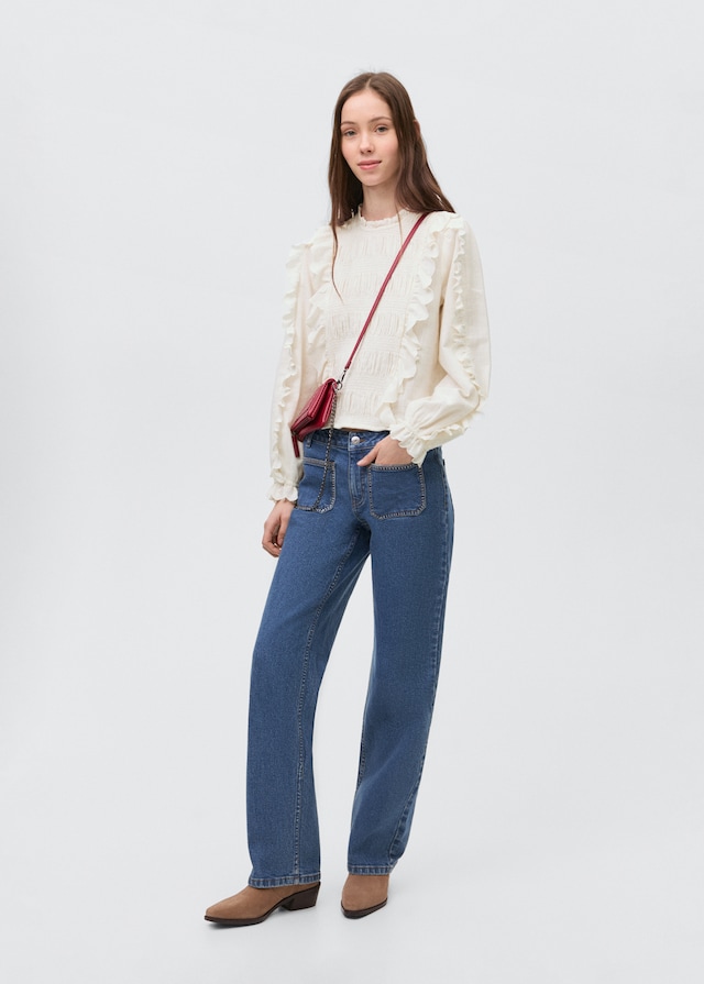 Mango Geraffte Bluse Mit Rüschen