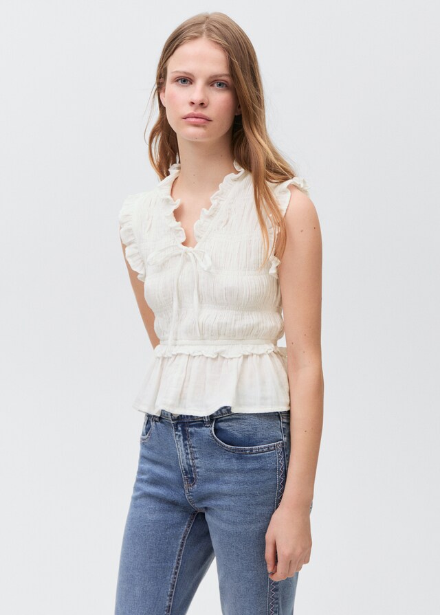 Mango Geraffte Rüschenbluse