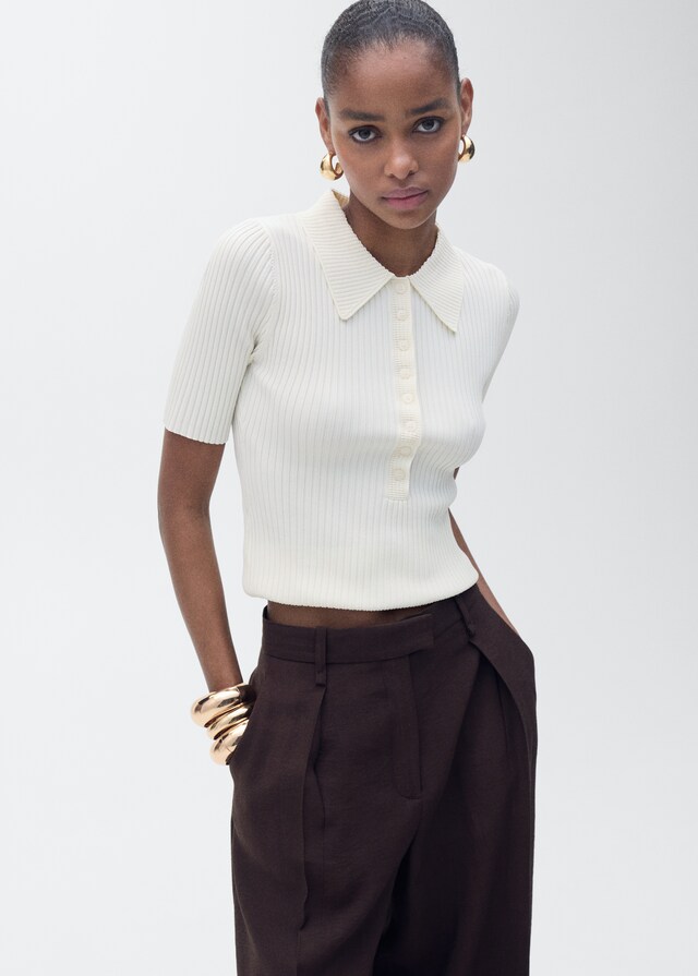 Mango Gerippter Pullover mit Polo-Kragen