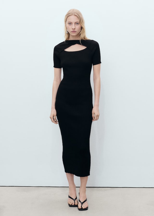 Mango Geripptes Midikleid Mit Ausschnitt