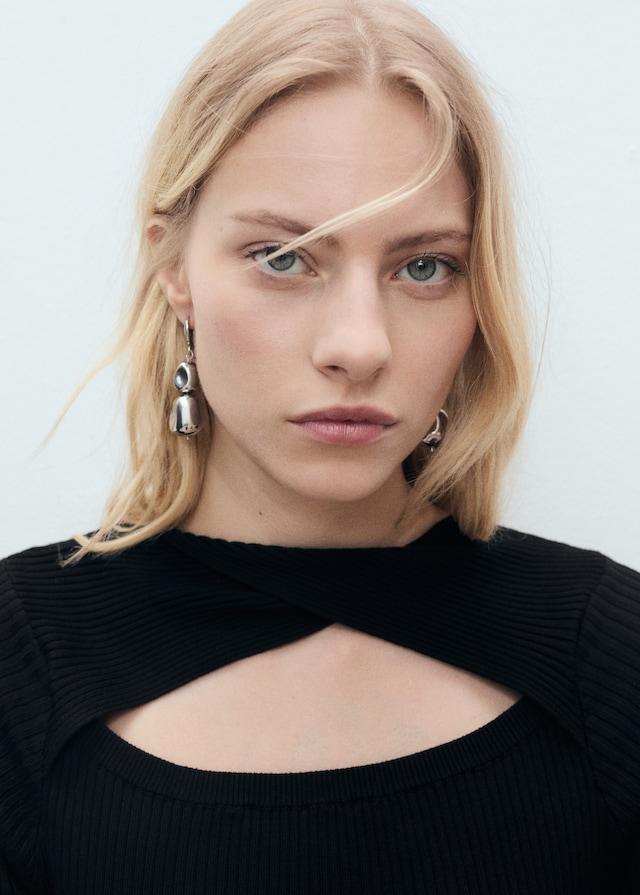 Mango Geripptes Midikleid Mit Ausschnitt