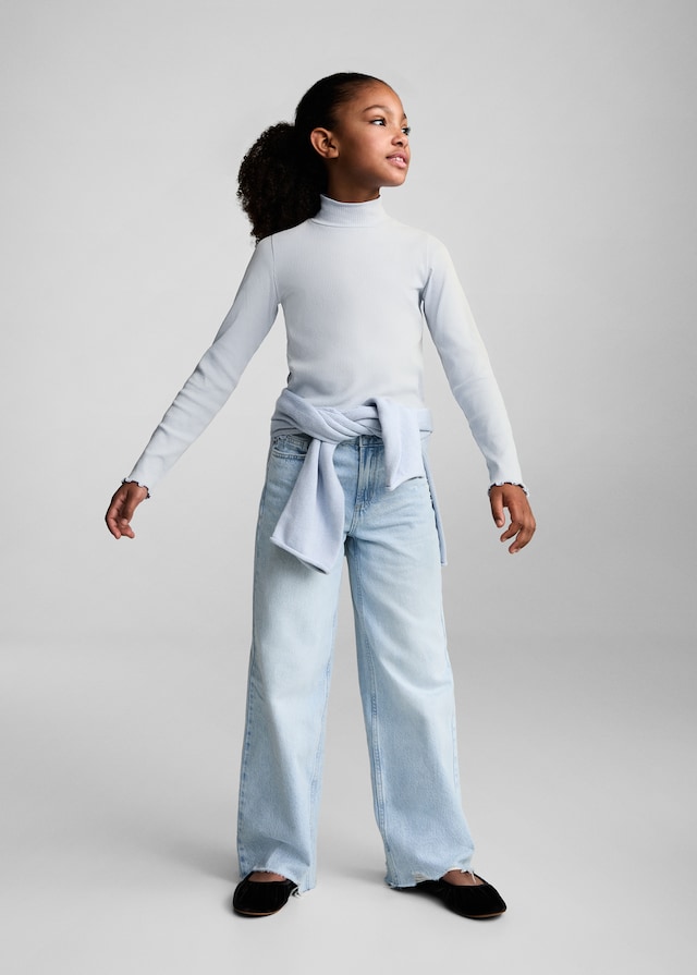 Mango Geripptes T-Shirt Mit Hohem Kragen