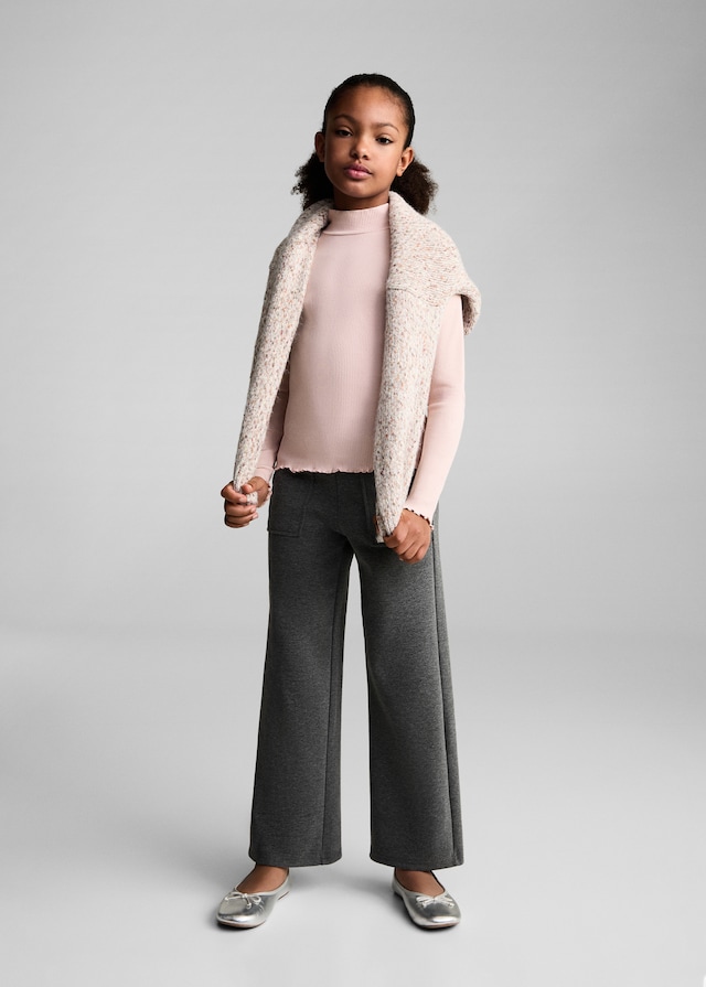 Mango Geripptes T-Shirt Mit Hohem Kragen