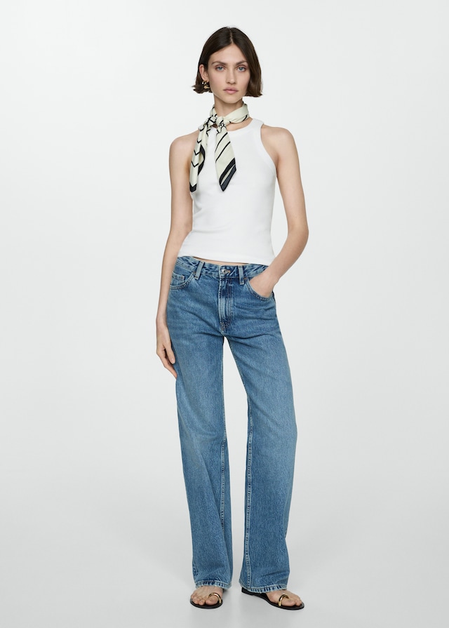 Mango Geripptes Top Aus Baumwoll-Mix