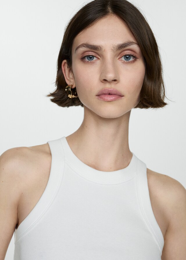 Mango Geripptes Top Aus Baumwoll-Mix