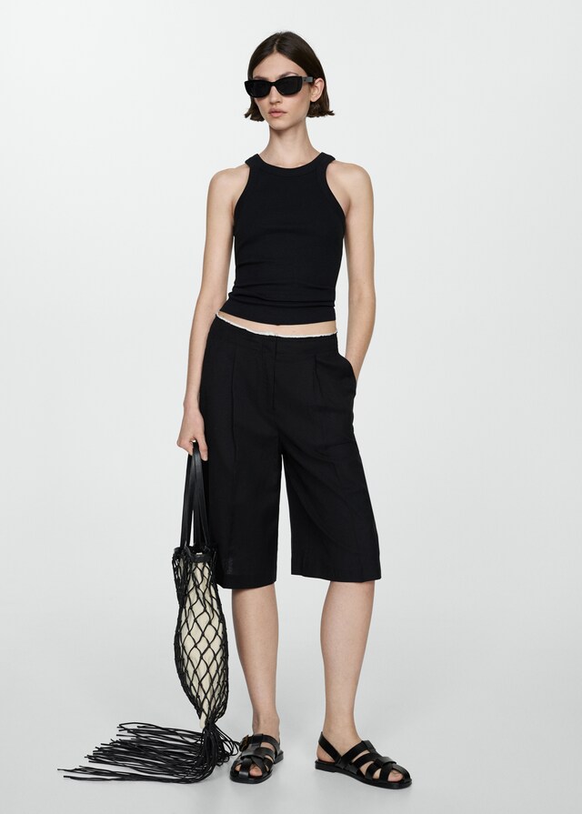 Mango Geripptes Top Aus Baumwoll-Mix