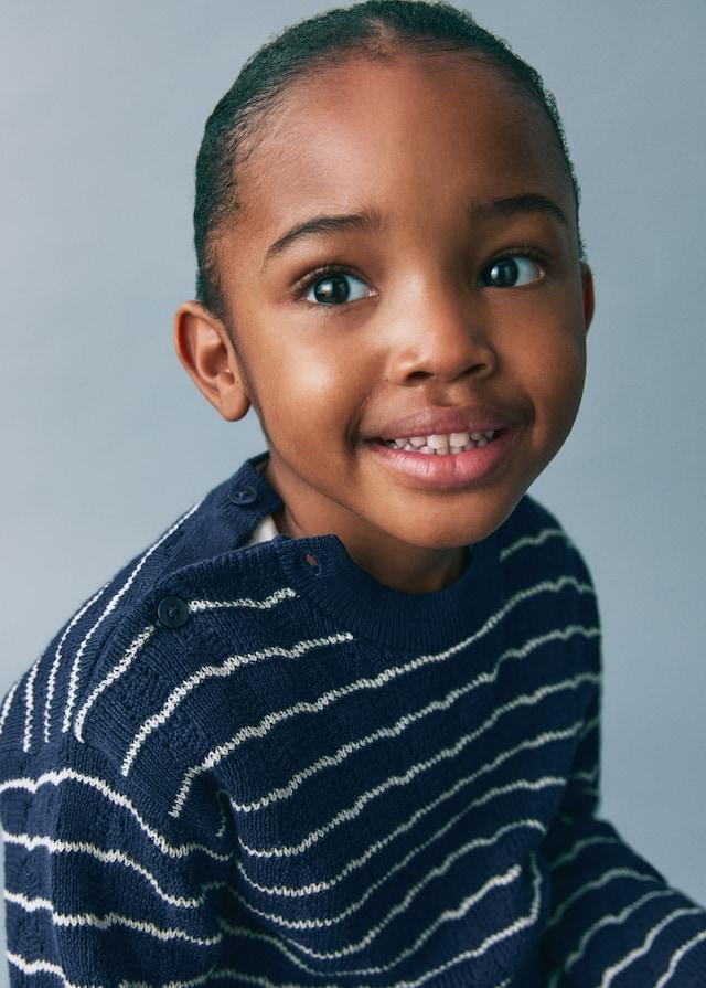 Mango Gestreifter Lochstrickpullover