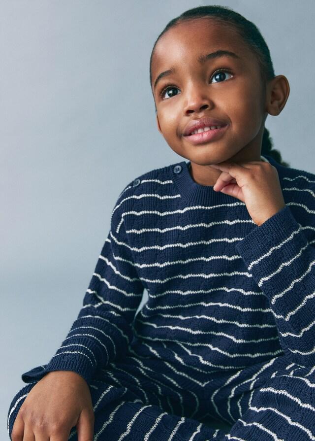 Mango Gestreifter Lochstrickpullover