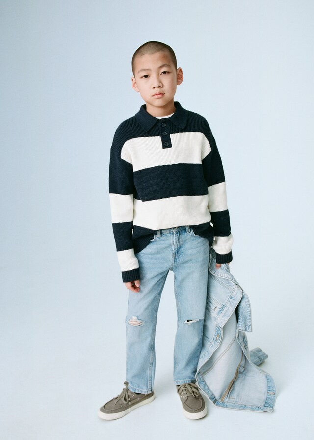 Mango Gestreifter Pullover in Poloshirt-Optik