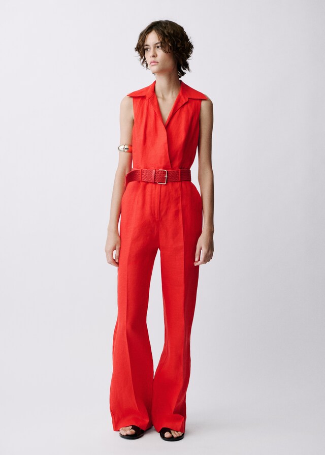 Mango Hemdblusen-Jumpsuit Aus Leinen Mit Gürtel