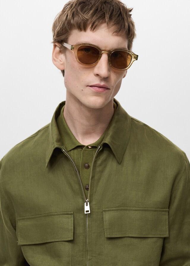 Mango Jacke Aus 100 % Leinen Mit Taschen