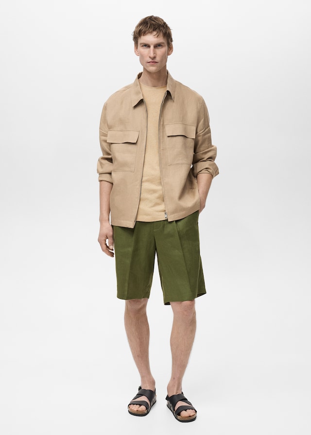 Mango Jacke Aus 100 % Leinen Mit Taschen