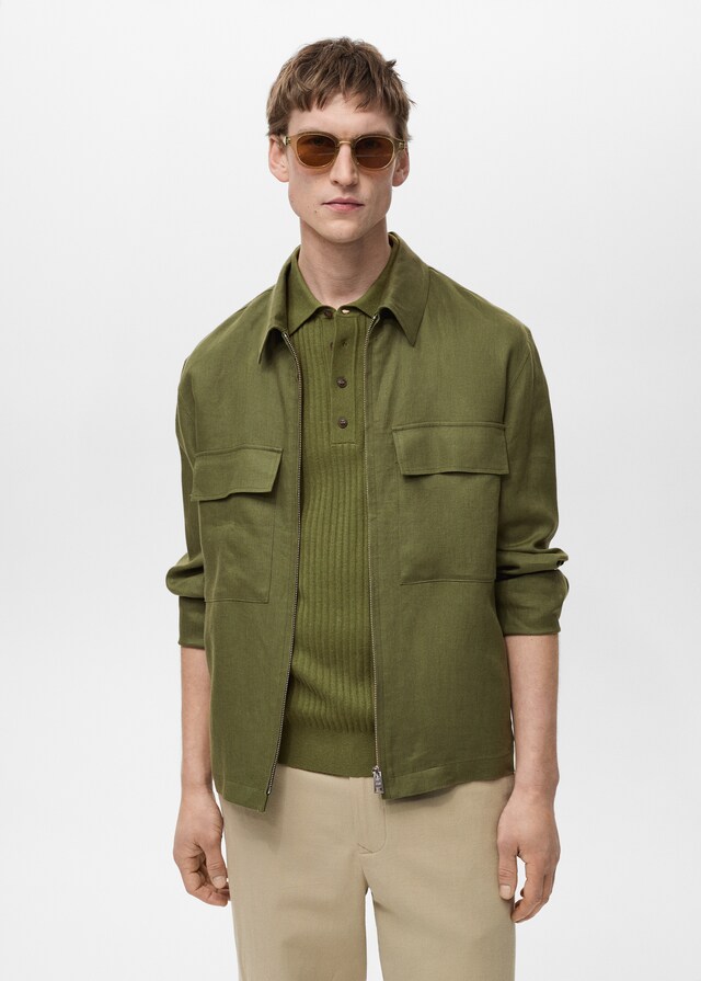 Mango Jacke aus 100 % Leinen mit Taschen