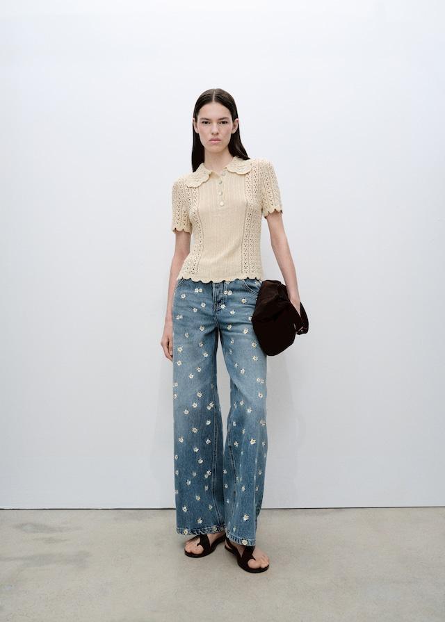 Mango Jeans Wideleg Mit Blumenstickerei