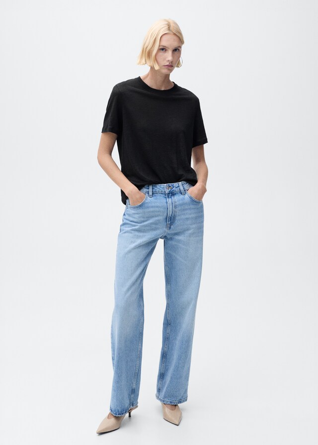 Mango Kurzärmliges Leinen-T-Shirt