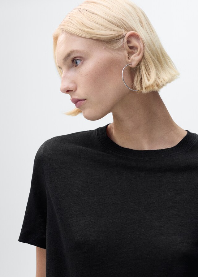 Mango Kurzärmliges Leinen-T-Shirt