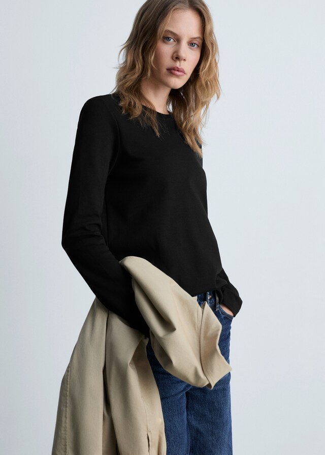 Mango Langärmliges Baumwoll-T-Shirt