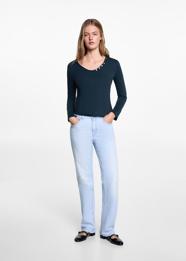 Mango Langärmliges T-Shirt Mit Knöpfen