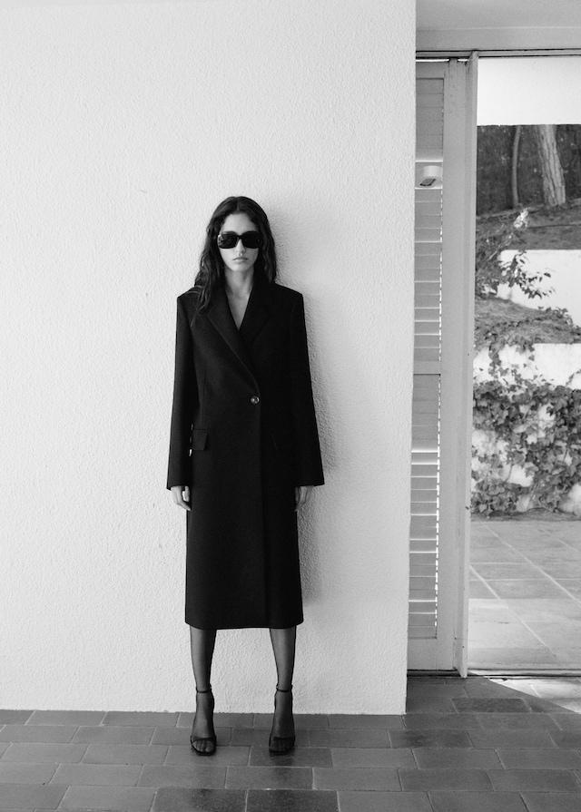 Mango Langer Wollmantel Mit Struktur