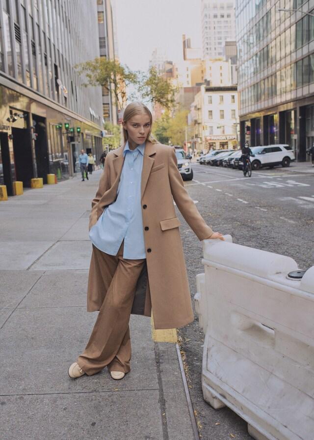 Mango Langer Wollmantel Mit Struktur