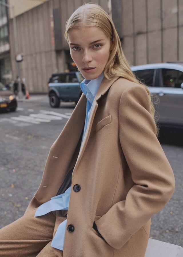 Mango Langer Wollmantel Mit Struktur