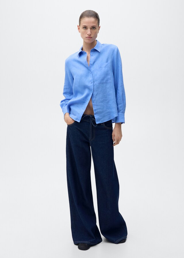 Mango Leinen-Hemdbluse Mit Tasche