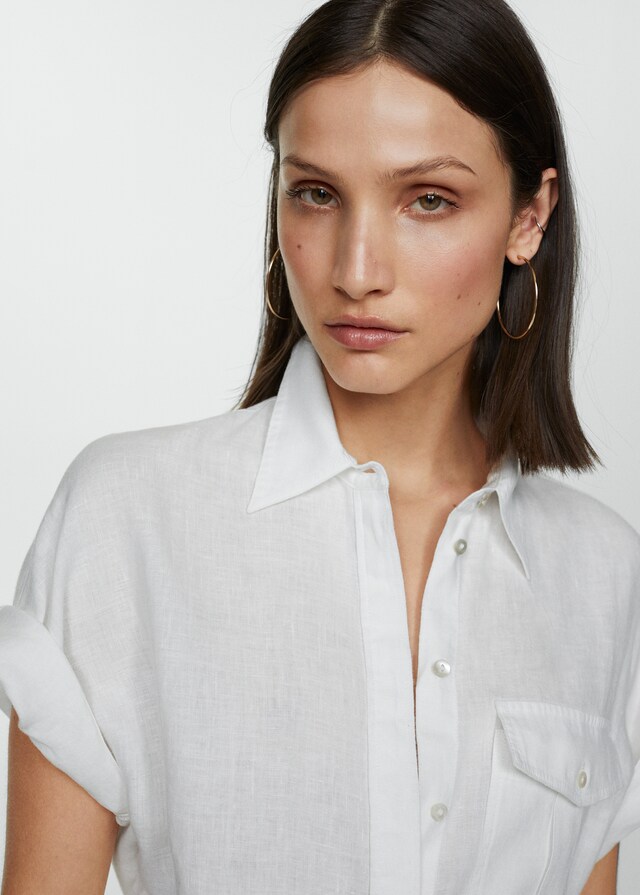 Mango Leinen-Hemdbluse Mit Tasche